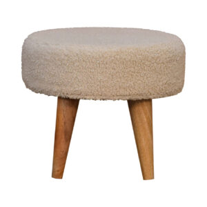 Mintamo Cream Boucle Petite Footstool – Modern Ottoman Seat