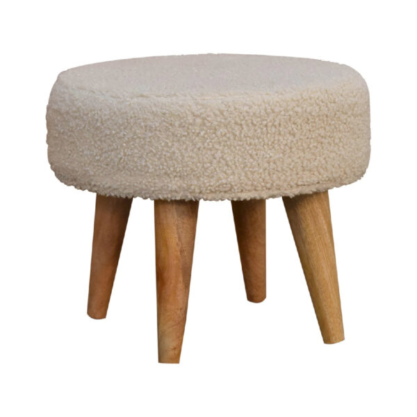 Mintamo Cream Boucle Petite Footstool – Modern Ottoman Seat - Image 2