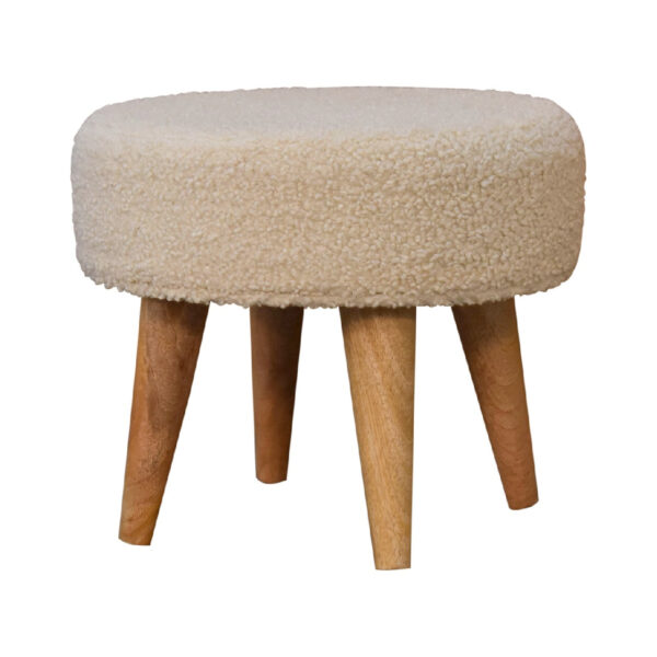 Mintamo Cream Boucle Petite Footstool – Modern Ottoman Seat - Image 3