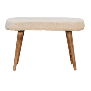 Mintamo Cream Boucle Nordic Bench – Minimalist Upholstered Seat