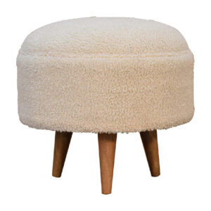 Mintamo Cream Boucle Rounded Footstool – Modern Compact Ottoman
