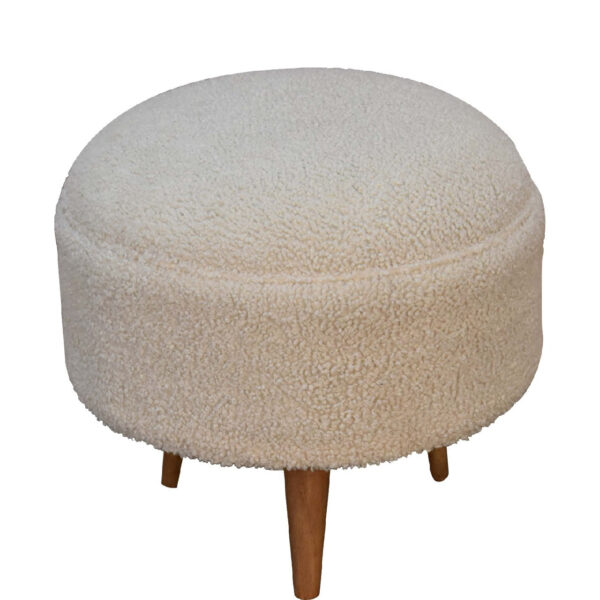Mintamo Cream Boucle Rounded Footstool – Modern Compact Ottoman - Image 2