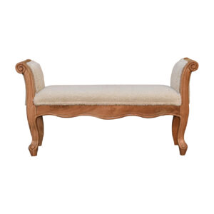 Mintamo Cream Boucle French Style Bench – Elegant Upholstered Seat